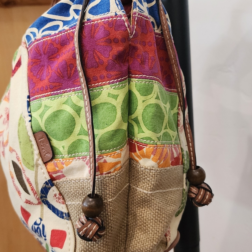 Fossil Multicolor Floral Patchwork Drawstring Sho… - image 4